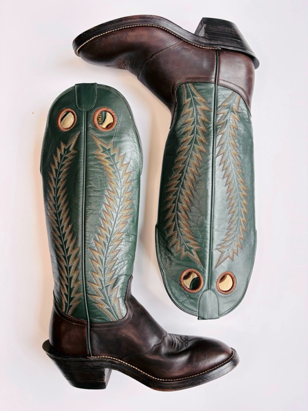 Hondo 2012 Buckaroo Cowboy Boots, Green/Brown, Roper Toe, Men’s Size 9D - Picture 3 of 14